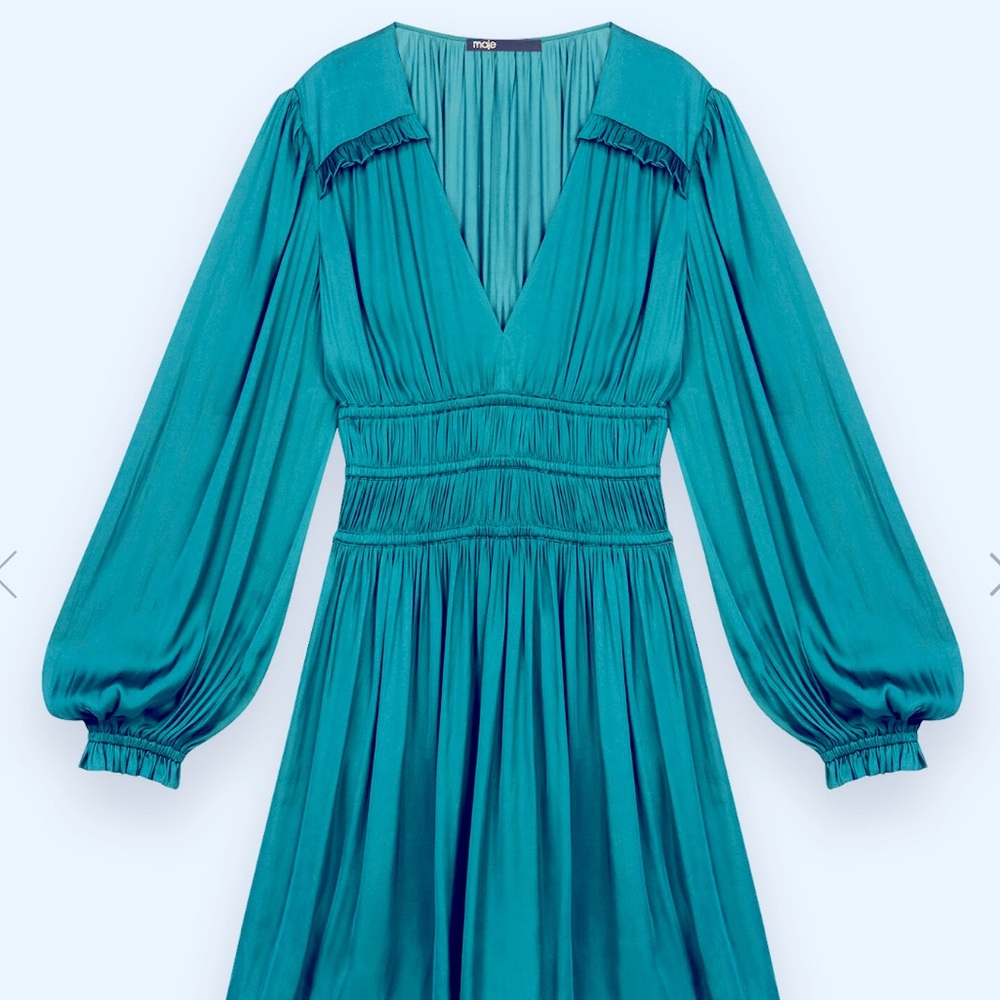 maje satin ruffle ribs maxi dress